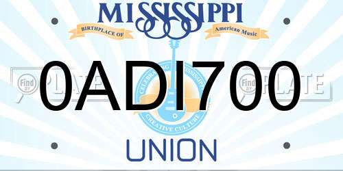 0ADI700 Mississippi License Plate