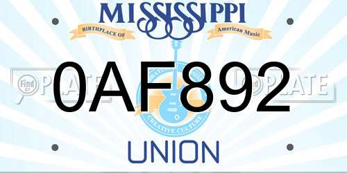 0AF892 Mississippi License Plate