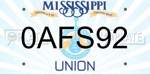 0AFS92 Mississippi License Plate
