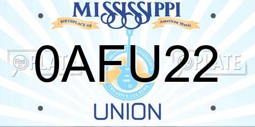 0AFU22 Mississippi License Plate