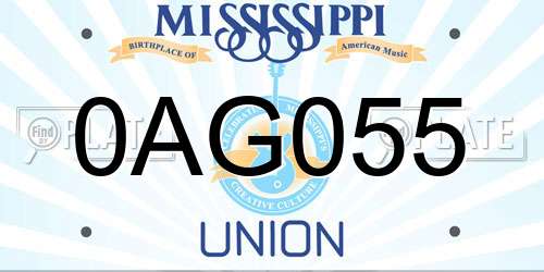 0AG055 Mississippi License Plate