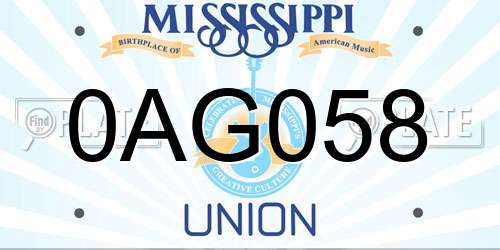0AG058 Mississippi License Plate