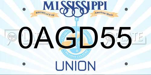 0AGD55 Mississippi License Plate