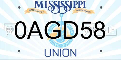 0AGD58 Mississippi License Plate