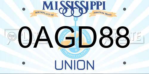 0AGD88 Mississippi License Plate