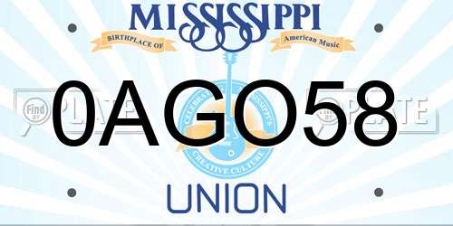 0AGO58 Mississippi License Plate