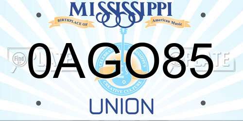0AGO85 Mississippi License Plate