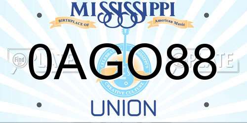 0AGO88 Mississippi License Plate