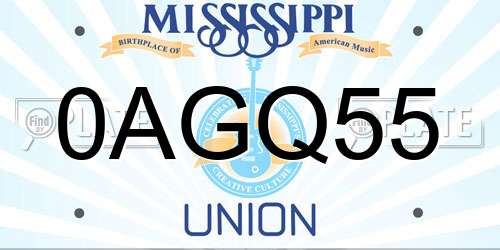 0AGQ55 Mississippi License Plate