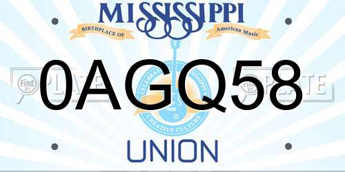 0AGQ58 Mississippi License Plate