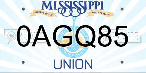 0AGQ85 Mississippi License Plate