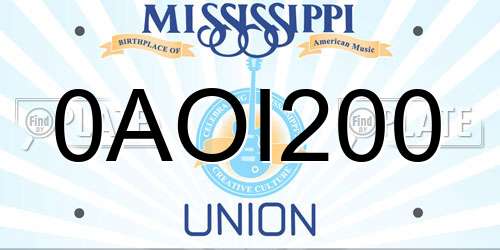 0AOI200 Mississippi License Plate