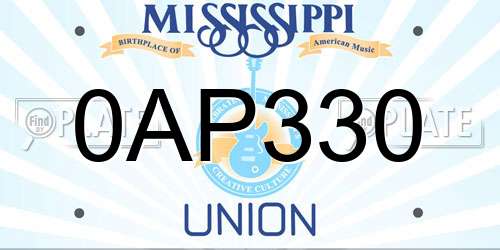 0AP330 Mississippi License Plate