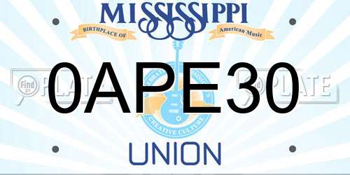0APE30 Mississippi License Plate