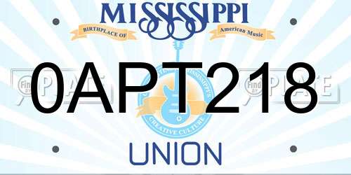 0APT218 Mississippi License Plate
