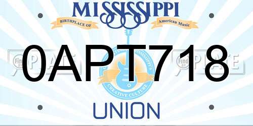 0APT718 Mississippi License Plate