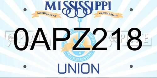 0APZ218 Mississippi License Plate