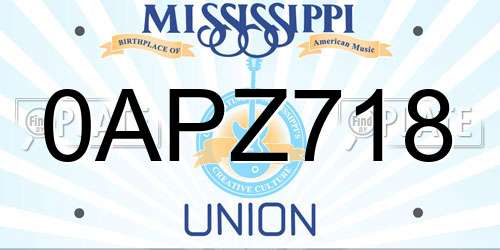 0APZ718 Mississippi License Plate