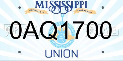 0AQ1700 Mississippi License Plate