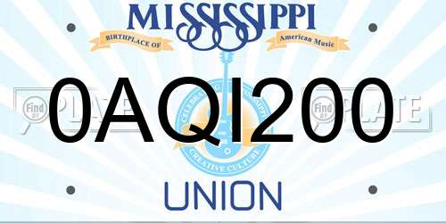 0AQI200 Mississippi License Plate
