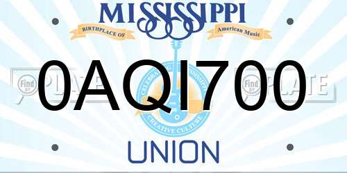 0AQI700 Mississippi License Plate