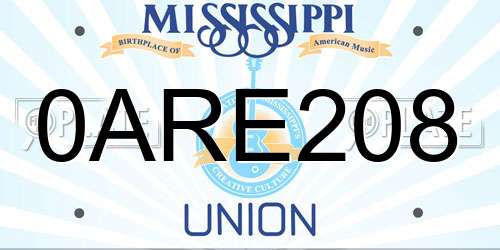 0ARE208 Mississippi License Plate