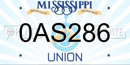 0AS286 Mississippi License Plate