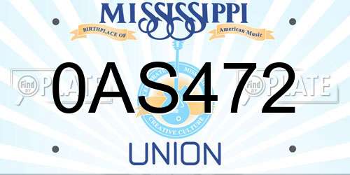 0AS472 Mississippi License Plate