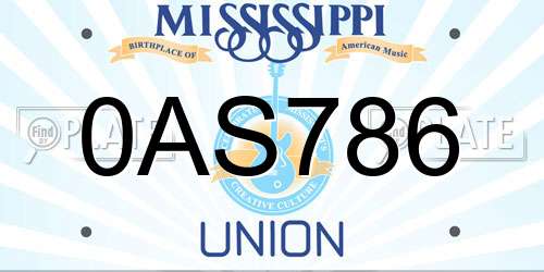 0AS786 Mississippi License Plate