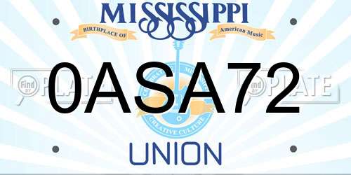 0ASA72 Mississippi License Plate