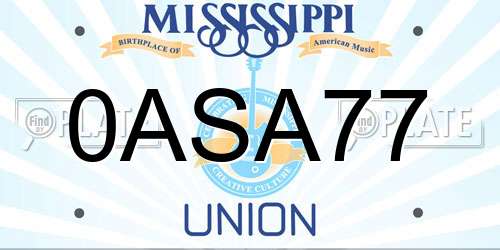 0ASA77 Mississippi License Plate
