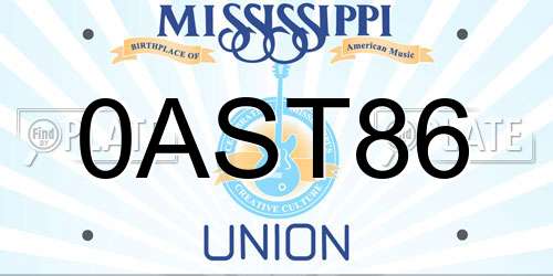 0AST86 Mississippi License Plate