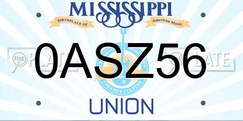 0ASZ56 Mississippi License Plate