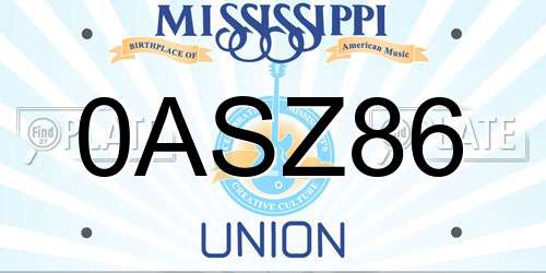 0ASZ86 Mississippi License Plate