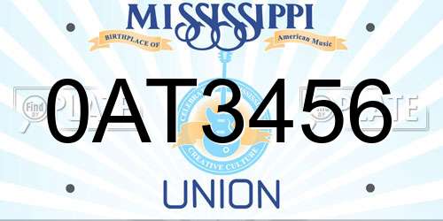 0AT3456 Mississippi License Plate