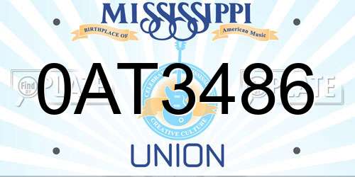 0AT3486 Mississippi License Plate