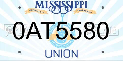 0AT5580 Mississippi License Plate