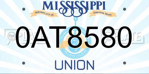 0AT8580 Mississippi License Plate