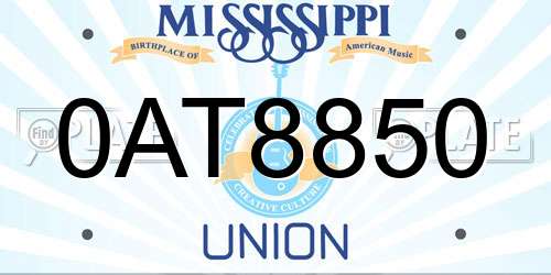 0AT8850 Mississippi License Plate