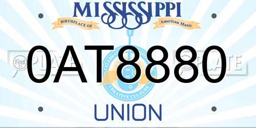 0AT8880 Mississippi License Plate