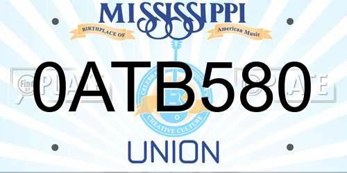 0ATB580 Mississippi License Plate