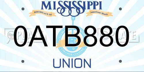 0ATB880 Mississippi License Plate