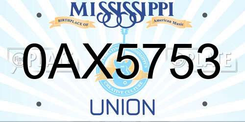0AX5753 Mississippi License Plate