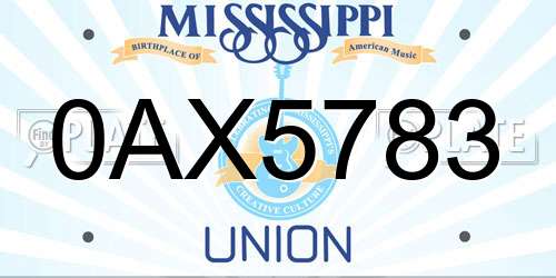 0AX5783 Mississippi License Plate