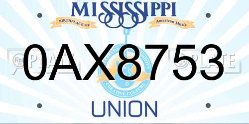 0AX8753 Mississippi License Plate