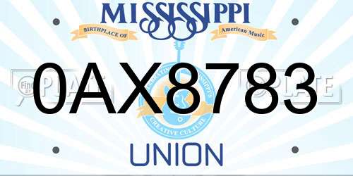 0AX8783 Mississippi License Plate