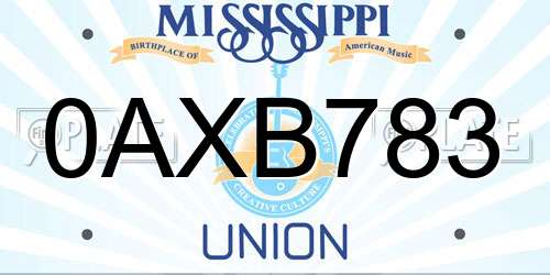 0AXB783 Mississippi License Plate