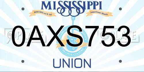 0AXS753 Mississippi License Plate