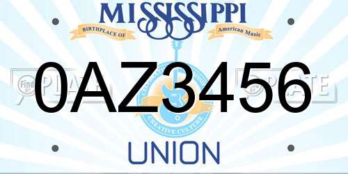 0AZ3456 Mississippi License Plate