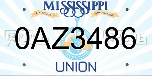 0AZ3486 Mississippi License Plate